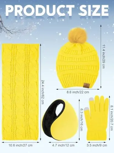 URATOT Winter Warm Sets Knitted Scarf Beanie Pompom Hat Touch Screen Gloves and Winter Ear Warmer Set for Men or Women - URATOT (1)