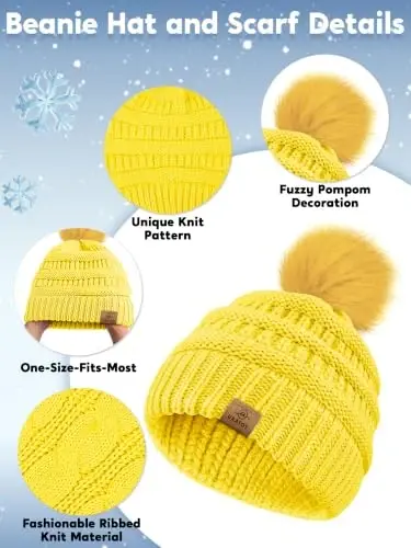 URATOT Winter Warm Sets Knitted Scarf Beanie Pompom Hat Touch Screen Gloves and Winter Ear Warmer Set for Men or Women - 4