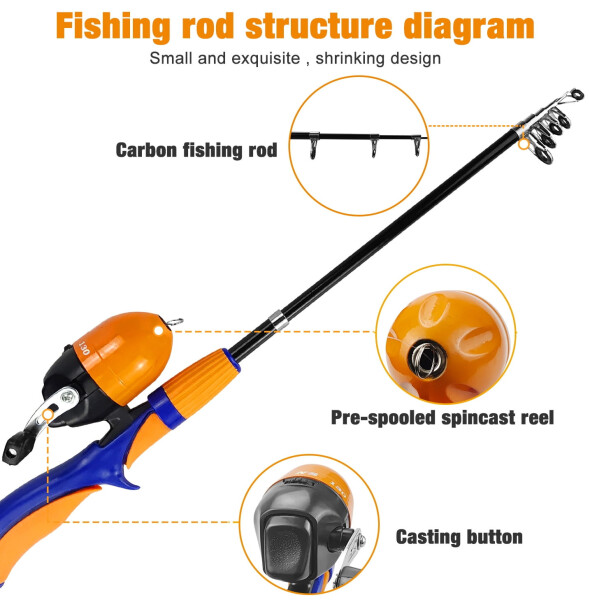 Urban Deco Kids Fishing Pole Set Portable Telescopic Kids Fishing Rod and Reel Combo Kit with Tackle Box for Beginners, Boys,Girls,Youth,Children - 4