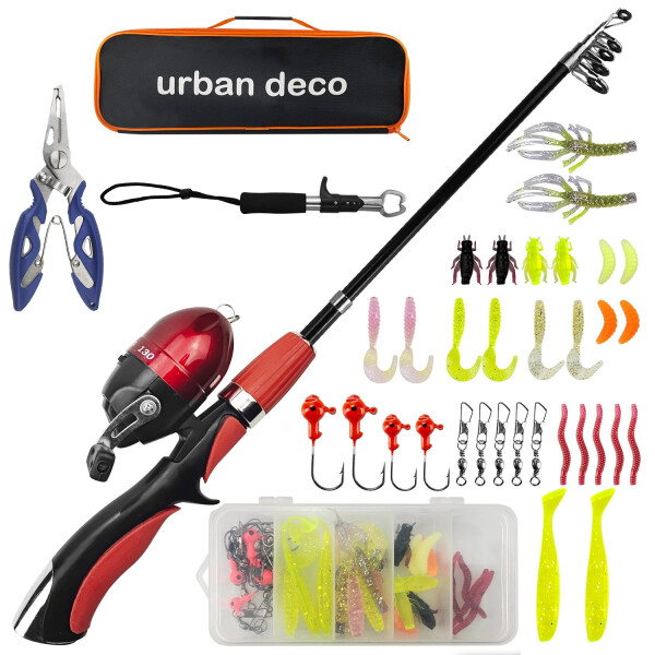 Urban Deco Kids Fishing Pole Set Portable Telescopic Kids Fishing Rod va Reel Combo Kit Tackle Box bilan boshlang'ichlar, O'g'il bolalar, Qizlar, Yoshlar, Bolalar uchun - 1