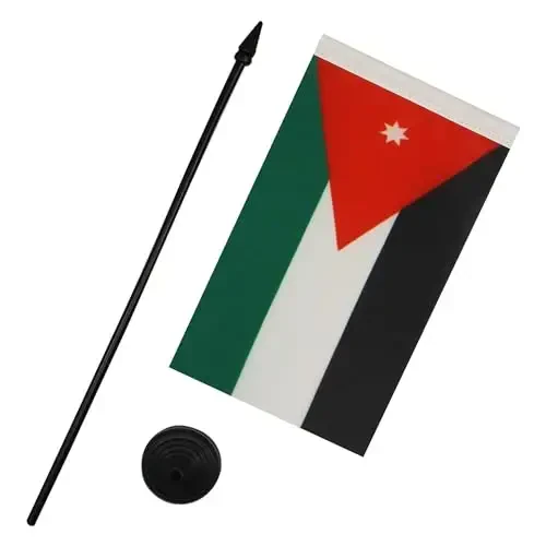 Jordan Table Flag 4'' x 6'' - Jordanian Desk Flag 15 x 10 cm. - Black plastic stick and base - AZ FLAG - 3