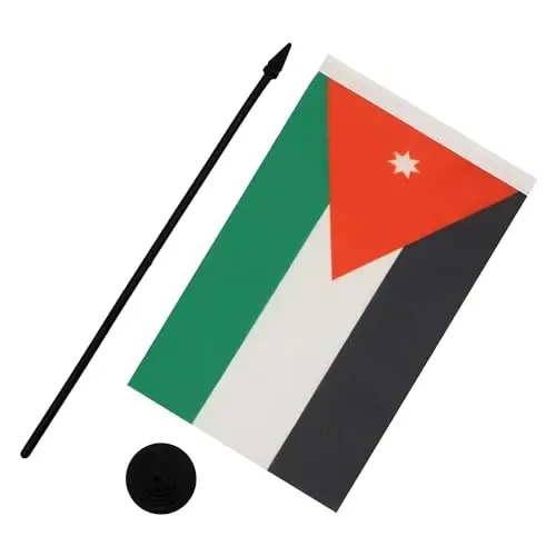 Jordan Table Flag 5'' x 8'' - Jordanian Desk Flag 21 x 14 cm. - Black plastic stick and base - AZ FLAG - 3