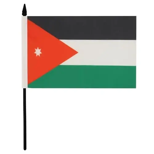 Jordan Table Flag 5'' x 8'' - Jordanian Desk Flag 21 x 14 cm. - Black plastic stick and base - AZ FLAG - AZ FLAG