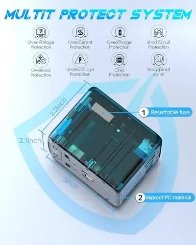 URJD Universal Travel Adapter 6.0A 3X 3.0A USB-C Portlar, 2X 2.4A USB-A Portlar va Multi AC Chiqishlari bilan, Yevropa Ittifoqi Buyuk Britaniya AUS AQSh uchun Xalqaro Quvvat Ulagichi Adapteri Dunyo bo'ylab Sayohat Zaryadlovchi (C/G/I/A Ulagich turi) - 6