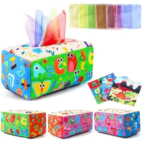 URMYWO Baby Tissue Box Toy - Montessori Baby Toys for 6-12 Months 1 Year Old Boy Girl - Soft Crinkle Sensory Toys for Infant Toddlers - Easter Basket Essentials Stuffers - Baby Boy Girl Gifts 