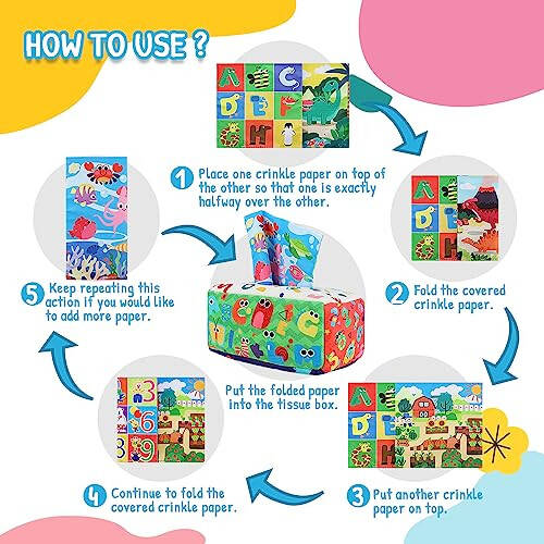URMYWO Baby Tissue Box Toy - Montessori Baby Toys for 6-12 Months 1 Year Old Boy Girl - Soft Crinkle Sensory Toys for Infant Toddlers - Easter Basket Essentials Stuffers - Baby Boy Girl Gifts - 3