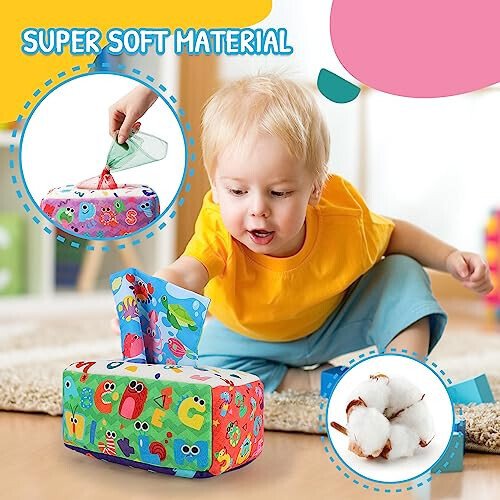 URMYWO Baby Tissue Box Toy - Montessori Baby Toys for 6-12 Months 1 Year Old Boy Girl - Soft Crinkle Sensory Toys for Infant Toddlers - Easter Basket Essentials Stuffers - Baby Boy Girl Gifts - 5