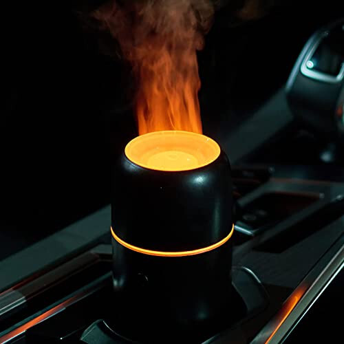 UrrSovv Avtomobil uchun namlagichlar Efir moylari uchun USB avtomobil namlagichi Aromaterapiya diffuzerlari Avtomobil uy ofis sovg'asi uchun 7 rangli alanga chiroqlari bilan (Qora) - UrrSovv