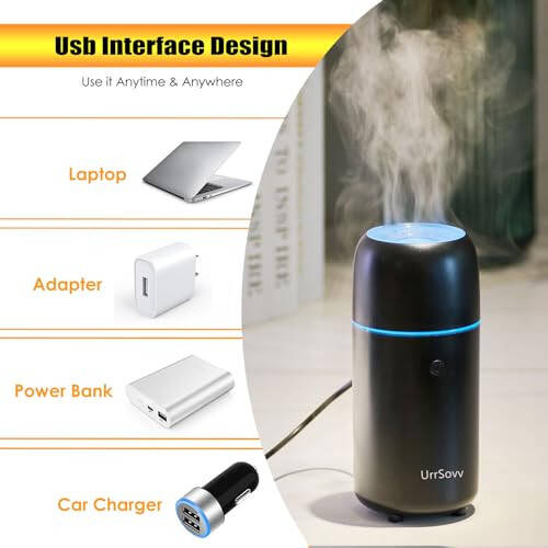 UrrSovv Humidifiers Car Diffusers for Essential Oils USB Car Humidifier Aromatherapy Diffusers with 7 Color Flame Lights for Car Home Office Gift (Black) - 4