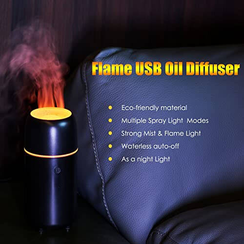 UrrSovv Humidifiers Car Diffusers for Essential Oils USB Car Humidifier Aromatherapy Diffusers with 7 Color Flame Lights for Car Home Office Gift (Black) - 5