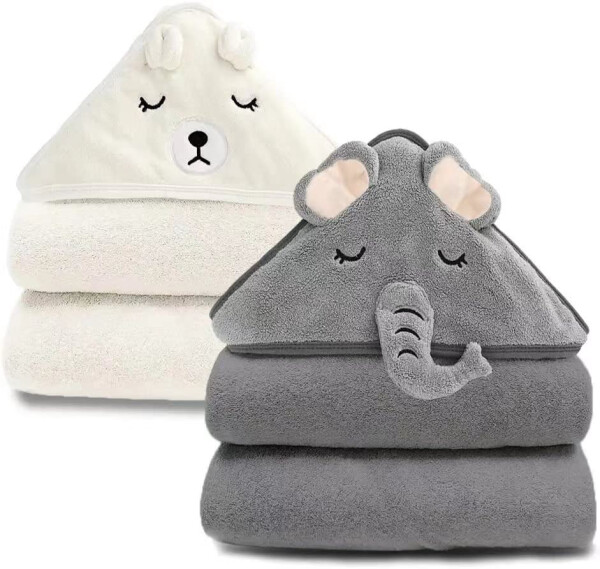 URSEORY 2 Pack Hooded Baby Towels, Premium Soft Bath Towel for Babies, Newborn, Infant and Toddler, Ultra Absorbent, Natural Baby Stuff Towel with Hood for Boy and Girl (Elephant, Bird) - 1