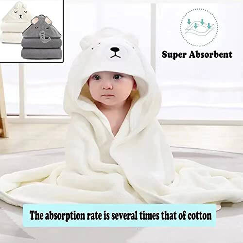 URSEORY 2 Pack Hooded Baby Towels, Premium Soft Bath Towel for Babies, Newborn, Infant and Toddler, Ultra Absorbent, Natural Baby Stuff Towel with Hood for Boy and Girl (Elephant, Bird) - 2