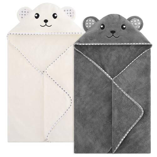 URSEORY Baby Hooded Towel, 2 Pack Cotton Baby Towel Set, 31 X 31 Inch Super Soft Baby Bath Towel for Infants, Toddlers and Newborn (Panda) - 1