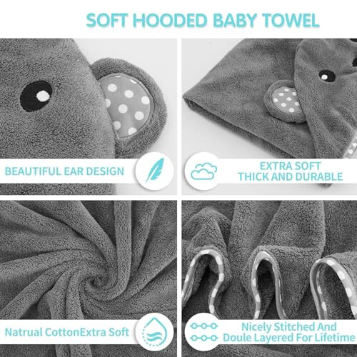 URSEORY Baby Hooded Towel, 2 Pack Cotton Baby Towel Set, 31 X 31 Inch Super Soft Baby Bath Towel for Infants, Toddlers and Newborn (Panda) - 2