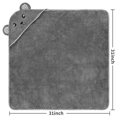 URSEORY Детское полотенце с капюшоном, 2-х слойный набор детских полотенец из хлопка, 31 X 31 дюйм, супер мягкое детское банное полотенце для младенцев, малышей и новорожденных (Панда) - 5