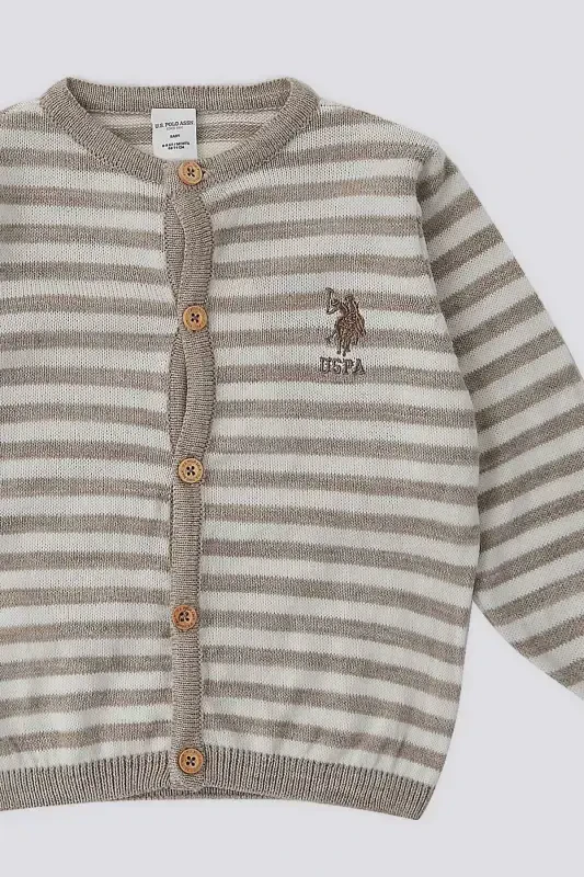U.S. Polo Assn Beige Buttoned Baby Cardigan-BONE BEIGE - 3