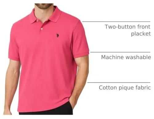 U.S. Polo Assn. Erkaklar klassik polo ko'ylagi, ikkita tugmachali Pique polo ko'ylagi, yozgi moda golf ko'ylagi 