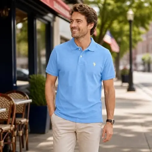 U.S. Polo Assn. Erkaklar uchun klassik polo ko'ylagi, ikki tugmali Pique polo ko'ylagi, yozgi moda golf ko'ylagi | Ikki tugmali Pique polo ko'ylagi, yozgi moda golf ko'ylagi - 3
