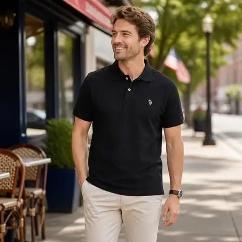U.S. Polo Assn. Erkaklar uchun klassik polo ko'ylagi, ikki tugmali Pique polo ko'ylagi, yozgi moda golf ko'ylagi | Ikki tugmali Pique polo ko'ylagi, yozgi moda golf ko'ylagi - 3