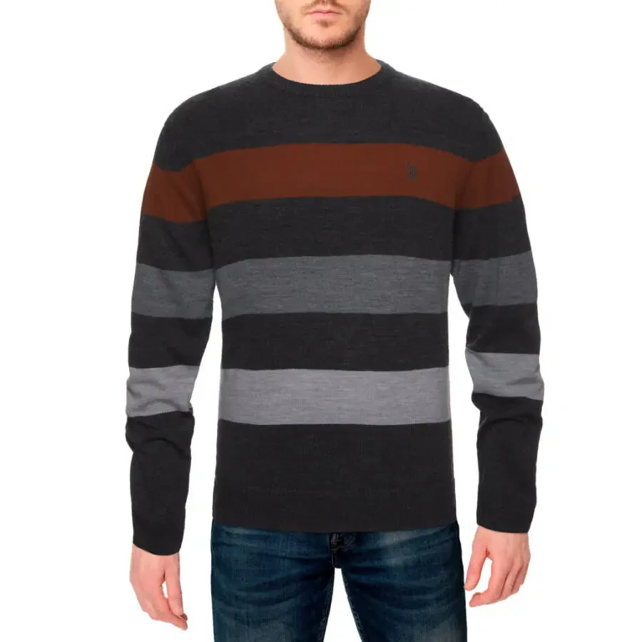 U.S. Polo Assn. mens Color Block Striped Crew Sweater (Charcoal Heather, Small)- - 1