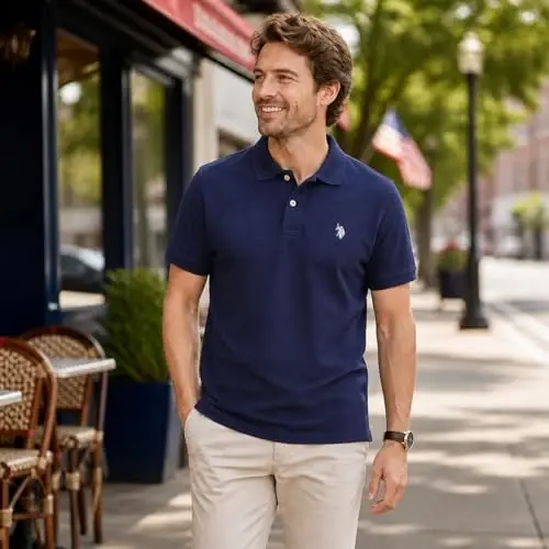 U.S. Polo Assn. Men's Classic Polo Shirt, Two-Button Closure Pique Polo Shirt, Summer Fashion Golf Shirt | Two-Button Closure Pique Polo Shirt, Summer Fashion Golf Shirt - 3