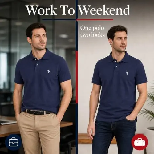 U.S. Polo Assn. Men's Classic Polo Shirt, Two-Button Closure Pique Polo Shirt, Summer Fashion Golf Shirt | Two-Button Closure Pique Polo Shirt, Summer Fashion Golf Shirt - 4