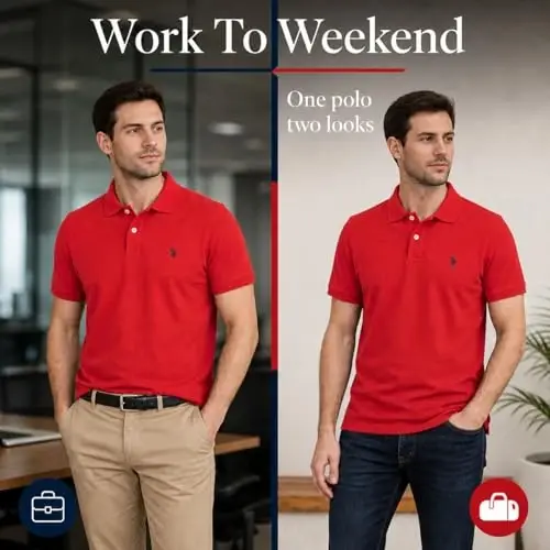 U.S. Polo Assn. Men's Classic Polo Shirt, Two-Button Closure Pique Polo Shirt, Summer Fashion Golf Shirt | Two-Button Closure Pique Polo Shirt, Summer Fashion Golf Shirt - 5