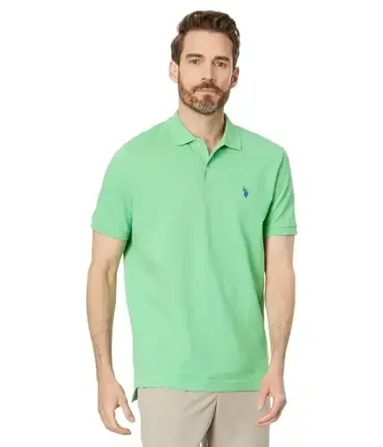 U.S. Polo Assn. Men's Classic Polo Shirt, Two-Button Closure Pique Polo Shirt, Summer Fashion Golf Shirt 