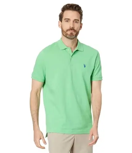 U.S. Polo Assn. Men's Classic Polo Shirt, Two-Button Closure Pique Polo Shirt, Summer Fashion Golf Shirt - 1