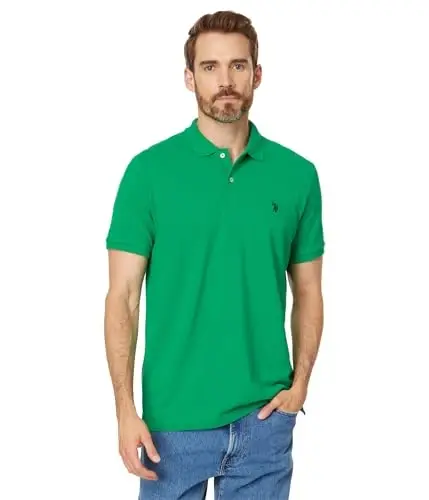 U.S. Polo Assn. Men's Classic Polo Shirt, Two-Button Closure Pique Polo Shirt, Summer Fashion Golf Shirt - 1