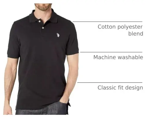 U.S. Polo Assn. Men's Classic Polo Shirt, Two-Button Closure Pique Polo Shirt, Summer Fashion Golf Shirt | Two-Button Closure Pique Polo Shirt, Summer Fashion Golf Shirt 