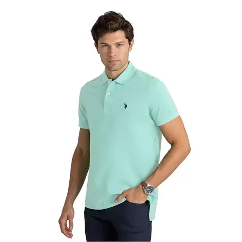 U.S. Polo Assn. Men's Classic Polo Shirt, Two-Button Closure Pique Polo Shirt, Summer Fashion Golf Shirt - 1