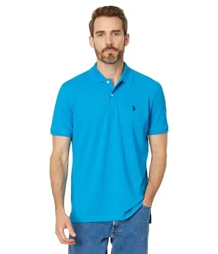 U.S. Polo Assn. Men's Classic Polo Shirt, Two-Button Closure Pique Polo Shirt, Summer Fashion Golf Shirt - 1