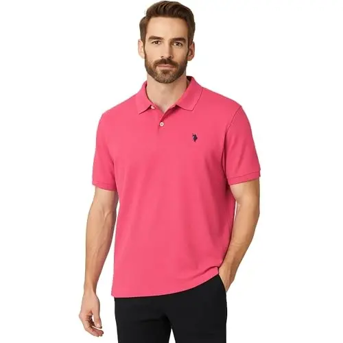 U.S. Polo Assn. Men's Classic Polo Shirt, Two-Button Closure Pique Polo Shirt, Summer Fashion Golf Shirt 