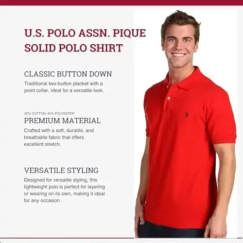 U.S. Polo Assn. Men's Classic Polo Shirt, Two-Button Closure Pique Polo Shirt, Summer Fashion Golf Shirt - U.S. (1)