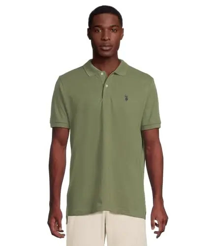U.S. Polo Assn. Men's Classic Polo Shirt, Two-Button Closure Pique Polo Shirt, Summer Fashion Golf Shirt - 1