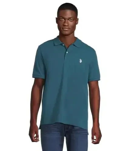 U.S. Polo Assn. Men's Classic Polo Shirt, Two-Button Closure Pique Polo Shirt, Summer Fashion Golf Shirt 