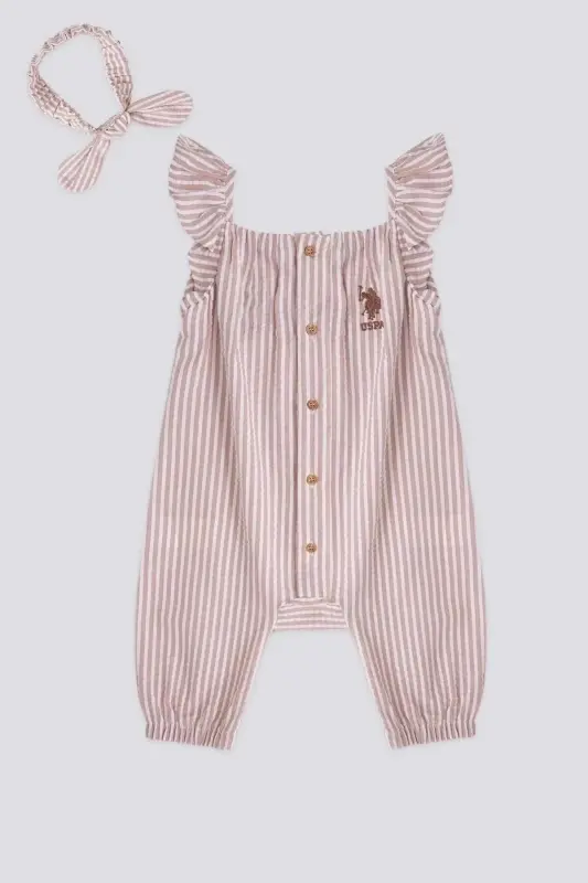 U.S. Polo Assn Licensed Buttoned Cream Baby Girl Jumpsuit - 1