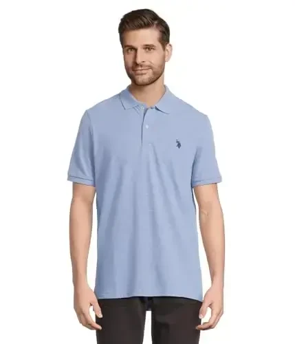 U.S. Polo Assn. Men's Classic Polo Shirt, Two-Button Closure Pique Polo Shirt, Summer Fashion Golf Shirt 