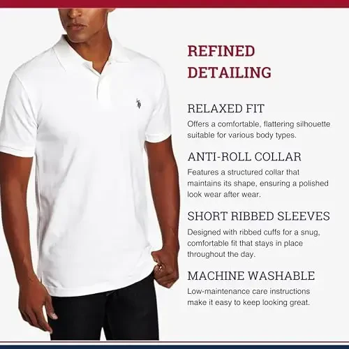 U.S. Polo Assn. Men's Classic Polo Shirt, Two-Button Closure Pique Polo Shirt, Summer Fashion Golf Shirt - 4