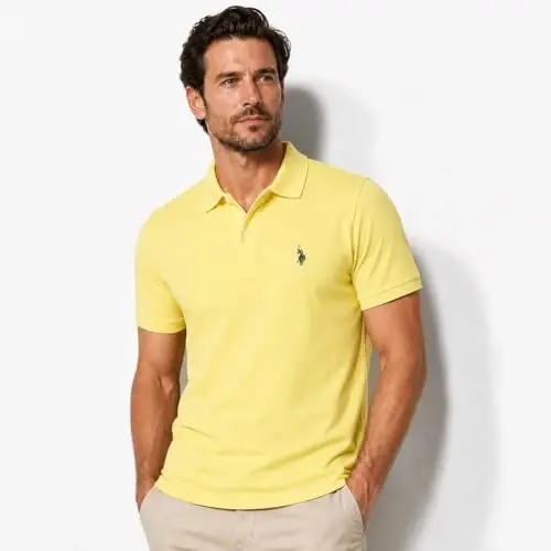 U.S. Polo Assn. Men's Classic Polo Shirt, Two-Button Closure Pique Polo Shirt, Summer Fashion Golf Shirt - 2