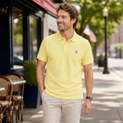 U.S. Polo Assn. Men's Classic Polo Shirt, Two-Button Closure Pique Polo Shirt, Summer Fashion Golf Shirt - 3