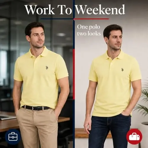 U.S. Polo Assn. Men's Classic Polo Shirt, Two-Button Closure Pique Polo Shirt, Summer Fashion Golf Shirt - 4