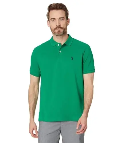 U.S. Polo Assn. Men's Classic Polo Shirt, Two-Button Closure Pique Polo Shirt, Summer Fashion Golf Shirt 