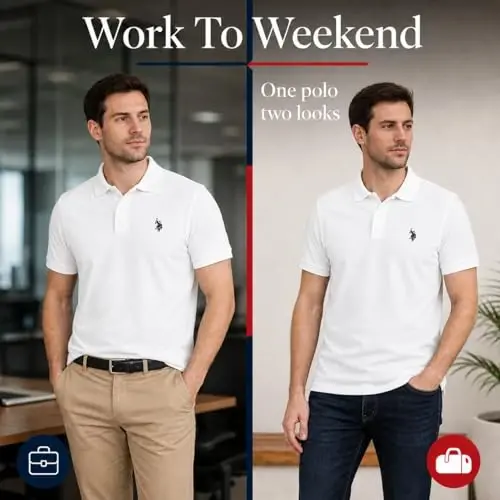 U.S. Polo Assn. Men's Classic Polo Shirt, Two-Button Closure Pique Polo Shirt, Summer Fashion Golf Shirt - 4