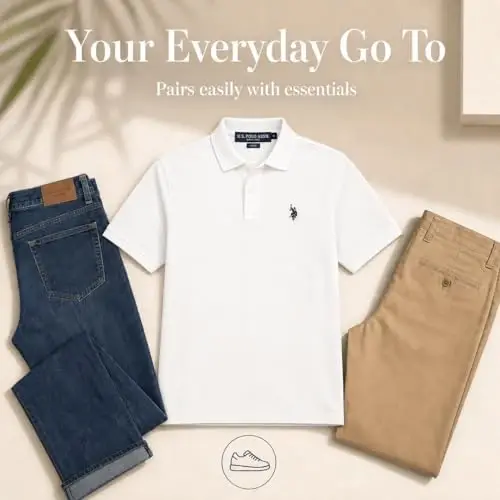 U.S. Polo Assn. Men's Classic Polo Shirt, Two-Button Closure Pique Polo Shirt, Summer Fashion Golf Shirt - 5