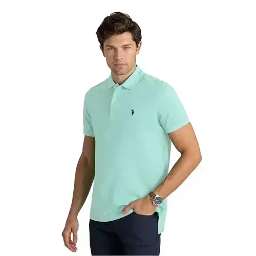 U.S. Polo Assn. Men's Classic Polo Shirt, Two-Button Closure Pique Polo Shirt, Summer Fashion Golf Shirt - U.S. POLO ASSN.