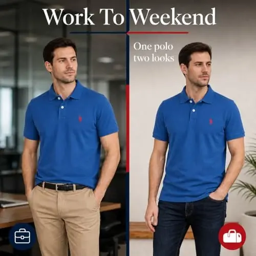 U.S. Polo Assn. Men's Classic Polo Shirt, Two-Button Closure Pique Polo Shirt, Summer Fashion Golf Shirt - 4