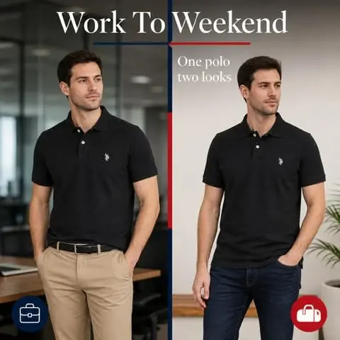 U.S. Polo Assn. Men's Classic Polo Shirt, Two-Button Closure Pique Polo Shirt, Summer Fashion Golf Shirt | Two-Button Closure Pique Polo Shirt, Summer Fashion Golf Shirt - 4