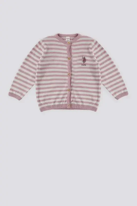 U.S. Polo Assn Pembe Çizgili Düğmeli Bebek Bebek Hırka - U.S. POLO ASSN.